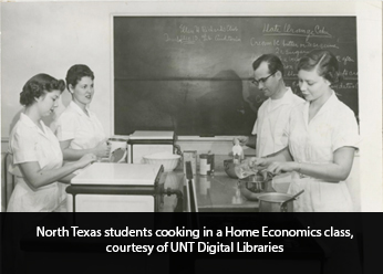 North Texas Students cooking in a Home economic class, courtesy of UNT Digital Libraries